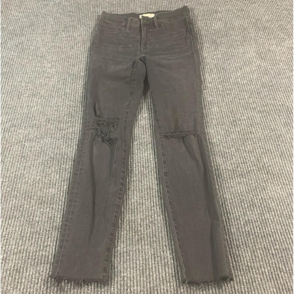 Madewell Jeans Womens 25 Black Denim Skinny Stretch High Rise 25x28 Distressed